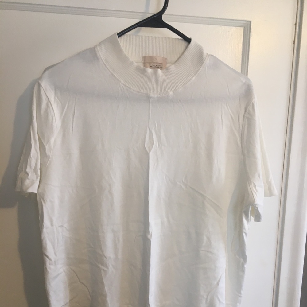 H&M silk blend mock neck top, size L, White